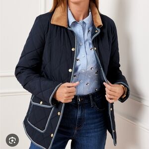 Talbots Women's Quilted Navy Jacket with Tan Accents petite small